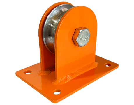 Блок опорный с площадкой оранжевый закрытый г/п 1т, канавка под трос - 15 мм, диаметр шкива - 120 мм